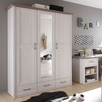 Kleiderschrank Larnaca 148cm mit Spiegel und 3 Türen - weiß 