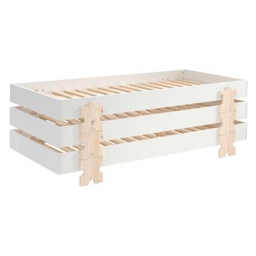 Kinderbett Modulo Puzzle 90x200 stapelbar 3er Set - weiß/Kieferholz