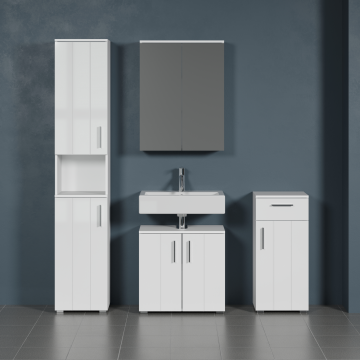 Badkombination Wons | Waschbeckenschrank, Spiegel, Säule und Seitenschrank | Weiß