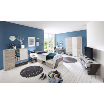 Kinderzimmer Nano: Bett 90x200cm, Nachttisch, Kommode, Schreibtisch, Kleiderschrank, TV-Schrank - 