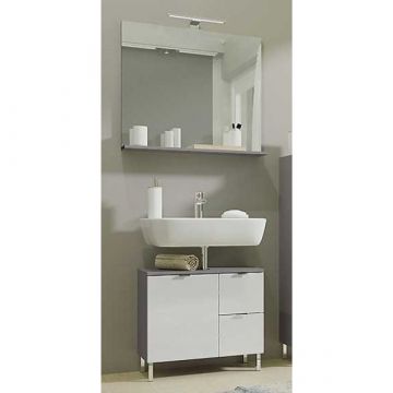 Badezimmerset Mauro | Waschbeckenschrank und Wandspiegel mit Beleuchtung | Weiß