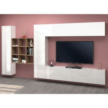 TV-Möbel-Set Natasha | TV-Schrank, Stauschränke, Hängeschrank und Ablagefächer | High Gloss White