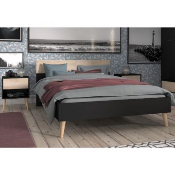 Schlafzimmerset Hardy | Doppelbett, Nachttisch | Oak Black Design