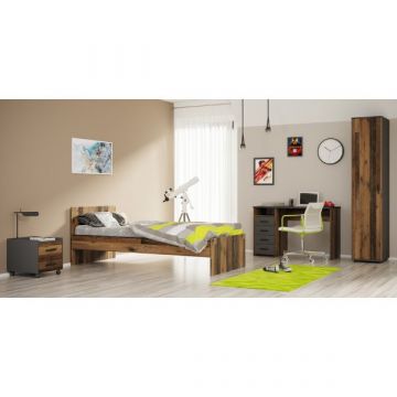 Jugendzimmer-Set Ramos | Einzelbett, Nachttisch, Schreibtisch, Säulenschrank | Kastamonu Design