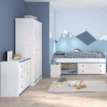 Kinderzimmer-Set Smoozy | Kinderbett, Kleiderschrank, Kommode und Nachttisch | Weiß
