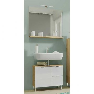 Badezimmerset Mauro | Waschbeckenschrank, Spiegel mit Beleuchtung | Weiß