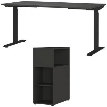 Büro-Set Hermoso | Schreibtisch und Raumteiler | Schwarz
