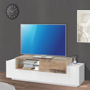 TV-Schrank Porro | 160 x 45 x 51 cm | High Gloss White & Maple Pereira Design