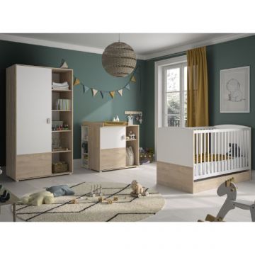 Kinderzimmer-Set Emma | Anzuchtbett, Bettkasten, Kleiderschrank, Kommode, Wickeltisch, Schränkchen | Design Blonde Oak