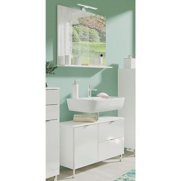Badmöbel-Set Mauro | Waschbeckenschrank und Wandspiegel mit Beleuchtung | Weiß