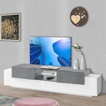 TV-Schrank Porro | 220 x 45 x 51 cm | High Gloss White & Ardesia Design