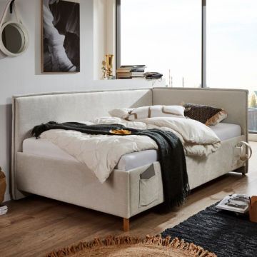 Doppelbett Ollie | Mit Rückenlehne | 140 x 200 cm | Beige Design