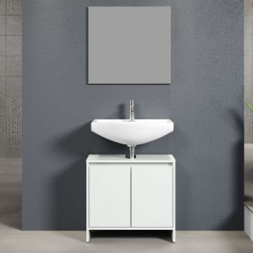Badkombination Basix | Waschtisch mit Unterschrank und Spiegel | Weiß