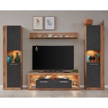 Wohnzimmerset Rock | TV-Schrank, Regal und Vitrinen | Design Wotan Oak / Oberfläche Matera