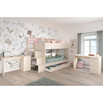 Kinderzimmer-Set Bibop/Infinity | Etagenbett mit Bettkasten und zwei Schreibtischen