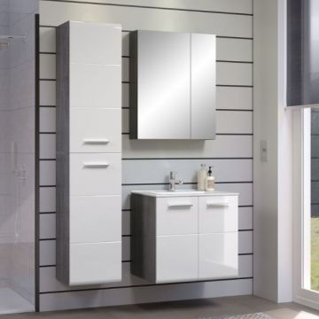 Badezimmerset Riva | Waschtischunterschrank, Säule und Spiegelschrank | Design Smoky Silver