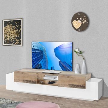 TV-Schrank Porro | 220 x 45 x 51 cm | High Gloss White & Maple Pereira Design