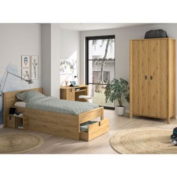 Kinder-Jugendzimmer-Set Lugano | Einzelbett mit Schublade und Stauraum, Schreibtisch, Kleiderschrank | Artisan Oak Design