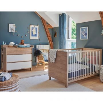 Babyzimmer-Set Achil | Babybett, Kommode, Wickeltisch, Bücherregal | Design Blonde Eiche