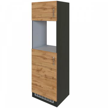 Küchenschrank für Kühlschrank und Backofen Sorrella 2 Türen - Eiche/Graphit