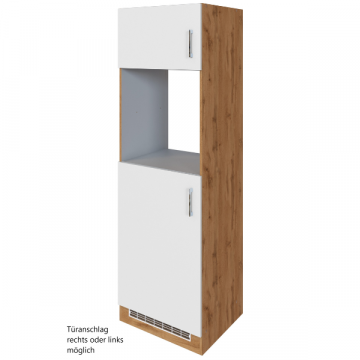 Küchenschrank für Kühlschrank und Backofen Sorrella 2 Türen - weiß/Eiche
