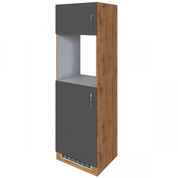 Küchenschrank für Kühlschrank und Backofen Sorrella 2 Türen - Anthrazit/Eiche