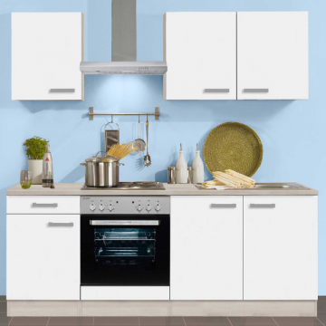 Küchenzeile Bistrot 210 cm mit Platz für Einbauherd mit Backofen-weiß/akazienfarben