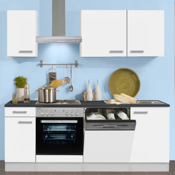 Küchenzeile Bistrot 210 cm mit Platz für Geschirrspüler und Einbauherd mit Backofen-weiß