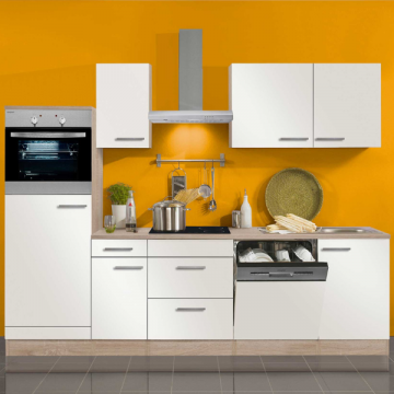 Küchenzeile Bistrot ohne Geräte 270 cm - weiß glänzend/hell Eiche 