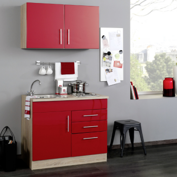 Küchenzeile Toto 100cm mit Kochfeld - Hochglanz rot