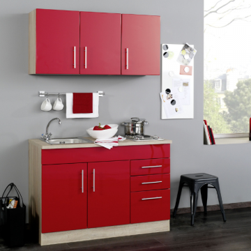 Küchenzeile Toto 120cm mit Kochfeld - Hochglanz rot