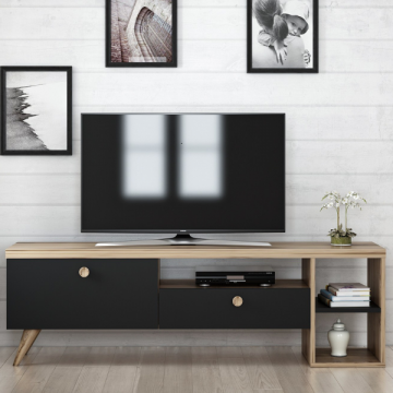 Moderner TV-Ständer mit Ablagen | 100% Melaminbeschichtung | Eiche Schwarz