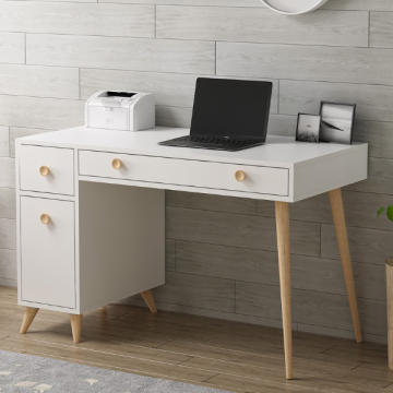 Schreibtisch Eiche weiß | 100% Melaminharzbeschichtung | 1 Schublade | Tastaturablage