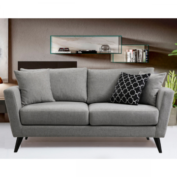 Bequemes 2-Sitz-Sofa in Grau: Buchenholzrahmen, Polyesterstoff, 170x94x88 cm