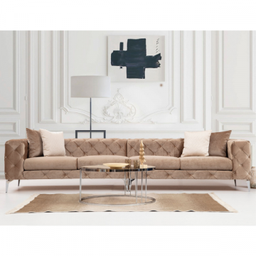 Stilvolles 4-Sitz-Sofa | Bequemes und einzigartiges Design | Buchenholzrahmen, Dunkelcreme