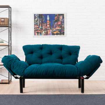 Comfort Design 2-Sitz Sofa-Bett | Metallrahmen | Petrol Blau