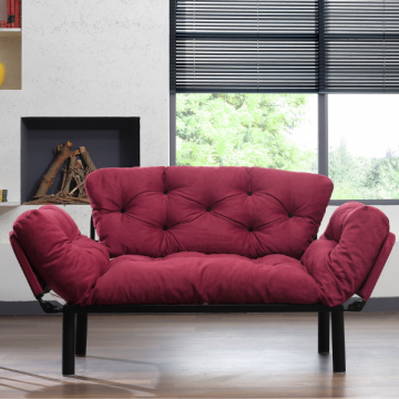 Stilvolles 2-Sitz-Sofa-Bett | 100% Metallrahmen | Easy Clean Stoff | Maroon