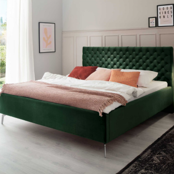 Doppelbett Janice mit Stauraum 160x200cm - dunkelgrün/chrom
