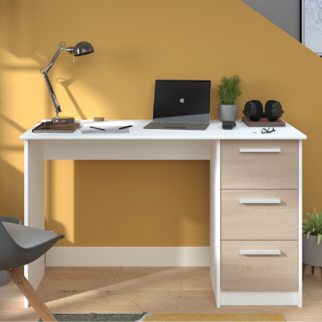 Schreibtisch Infino mit 3 Schubladen - weiß/Eiche