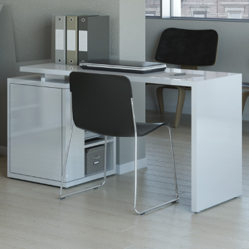 Schreibtisch Cory 140x69cm mit Ablage - Hochglanz weiß