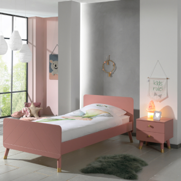 Bett 90x200 cm mit Lattenrost und Nachttisch Billy-pink