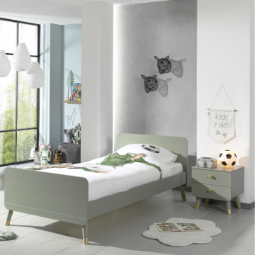 Bett 90x200 cm mit Lattenrost und Nachttisch Billy olivgrün
