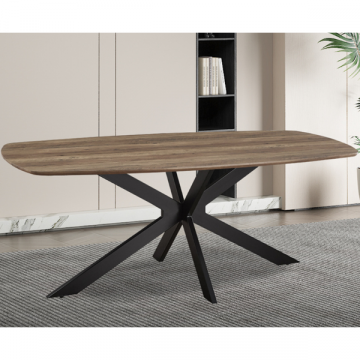 Aziz 200 cm Dänischer Ovaltisch mit Mango-Dekor | Metallbeine, MDF-Platte, ABS-Kante | H76 x B200 x T100 cm - 25mm
