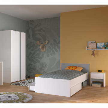 Schlafzimmerset Rue | Einzelbett, Nachttisch, Nachttisch, Kleiderschrank