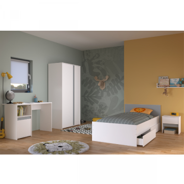 Schlafzimmer-Set Rue| Einzelbett, Bettkasten-Set, Nachttisch, Kleiderschrank, Schreibtisch