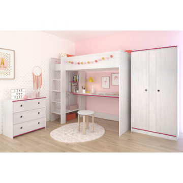 Kinderzimmer-Set Smoozy | Hochbett, Kommode und Kleiderschrank | Weiß