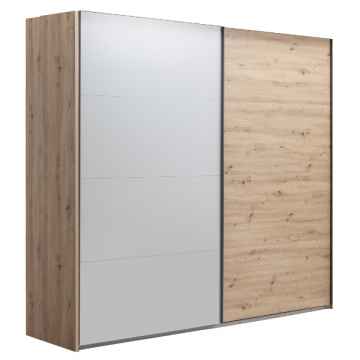 Kleiderschrank Systema | 251 x 59,6 x 199,5 cm | Weiß Hochglanz / Eiche Artisan