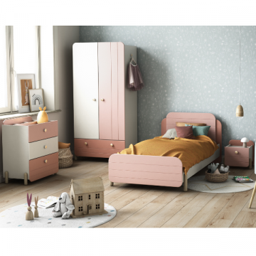 Kinderzimmer Janne: Bett 90x200cm, Nachttisch, Kommode, Kleiderschrank - rosa/weiß