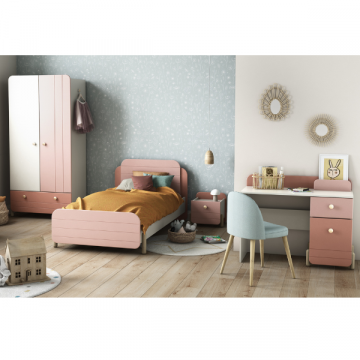 Kinderzimmer Janne: Bett 90x200cm, Nachttisch, Kleiderschrank, Schreibtisch - rosa/weiß