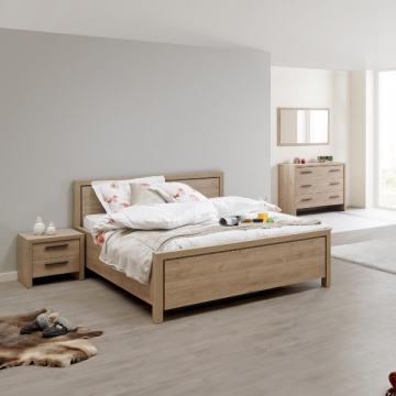 Schlafzimmer Lavio: Bett 160x200, Nachttisch, Kommode - Eiche